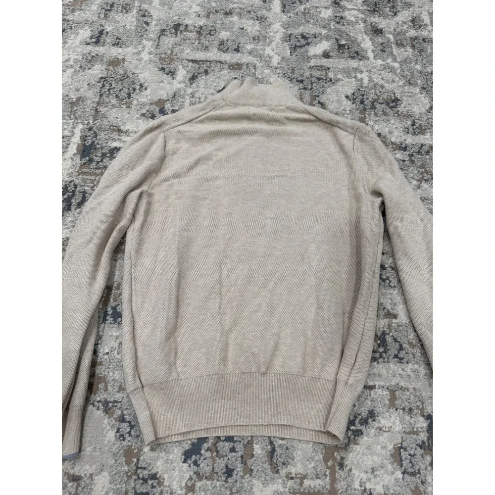 Polo Ralph Lauren Mens Beige Pima Cotton Quarter Zip Sweater Large Textured Knit